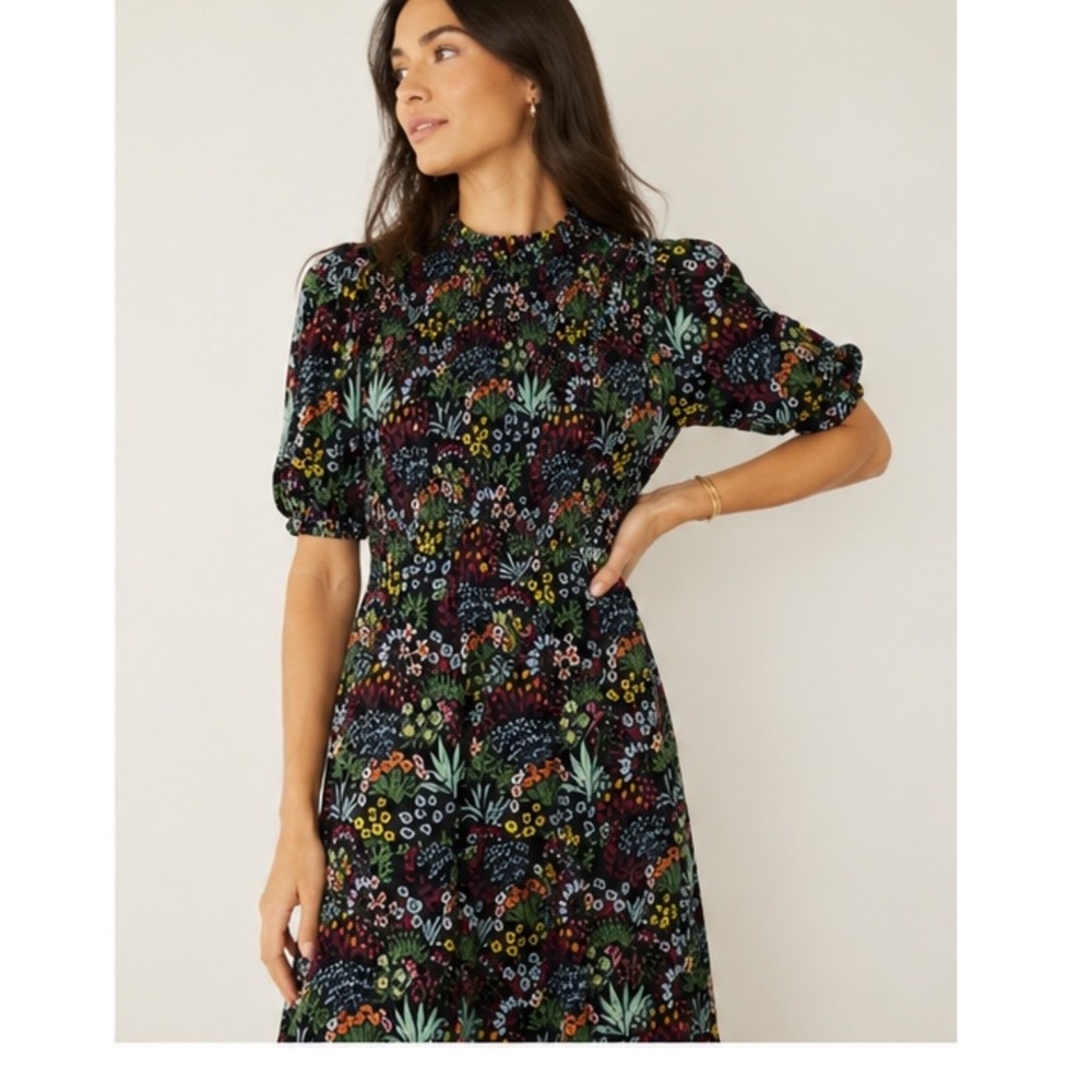 Baltic Born Lena Tiered Midi Dress Floral Black XS Cottagecore Wedding Guest - Picture 7 of 13